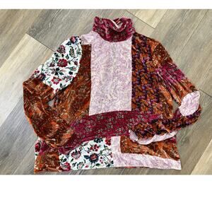 Forte Forte Silk Blend Patchwork Blouse Boho Floral Turtleneck Womens II